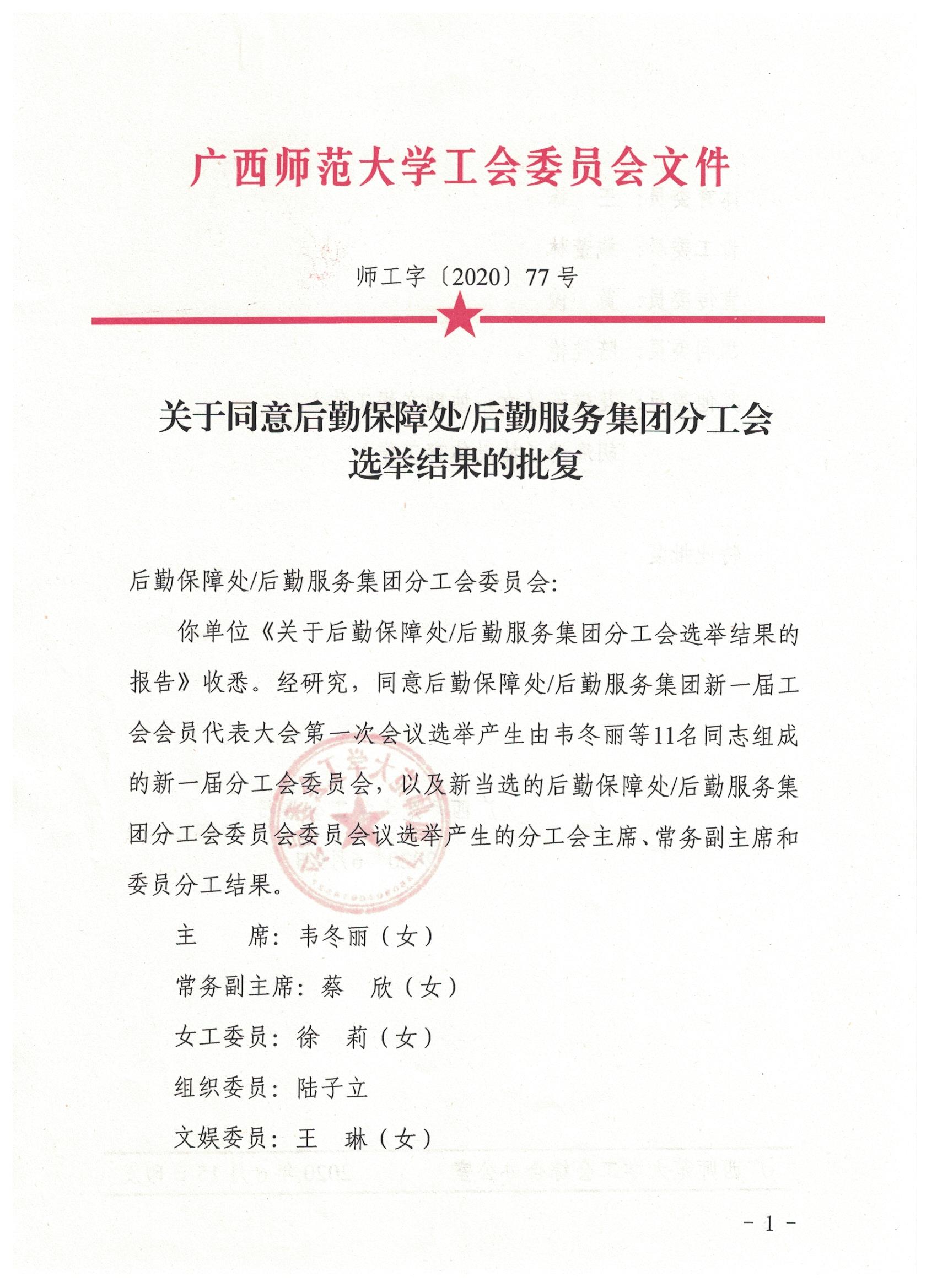 关于后勤保障处/后勤服务集团分工会选举结果的公告